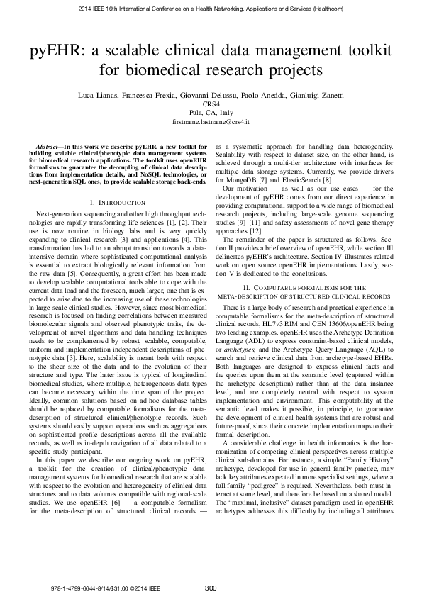 (PDF) pyEHR: A scalable clinical data management toolkit for biomedical ...