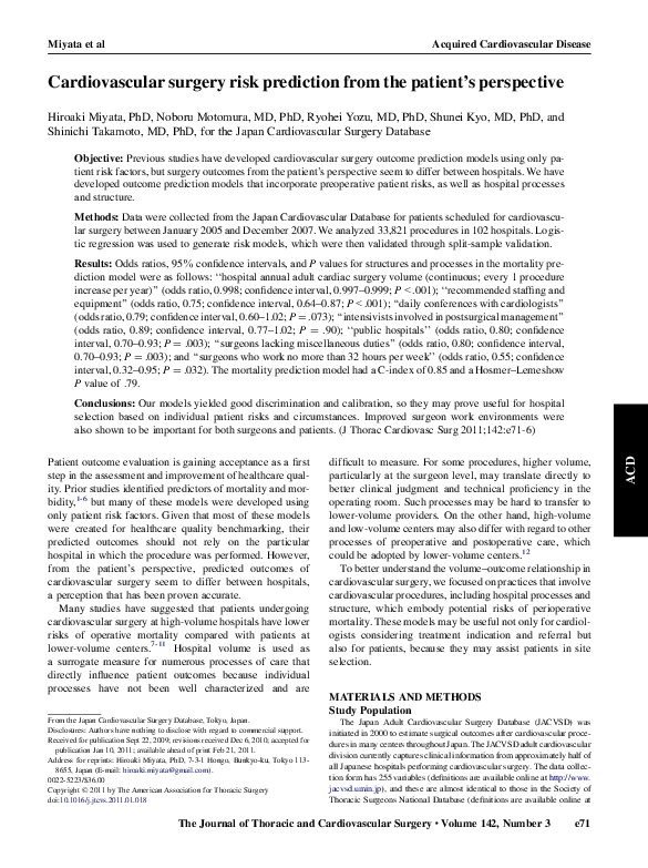 (PDF) Cardiovascular surgery risk prediction from the patient’s perspective