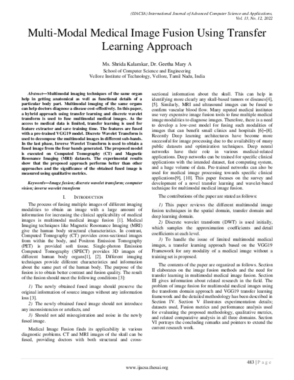 (PDF) Multi-Modal Medical Image Fusion Using Transfer Learning Approach