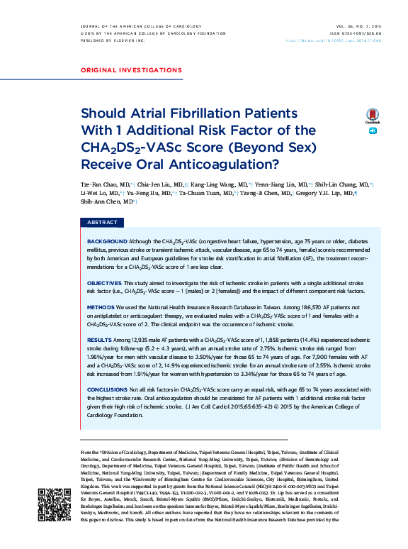 (PDF) Should Atrial Fibrillation Patients With 1 Additional Risk Factor ...