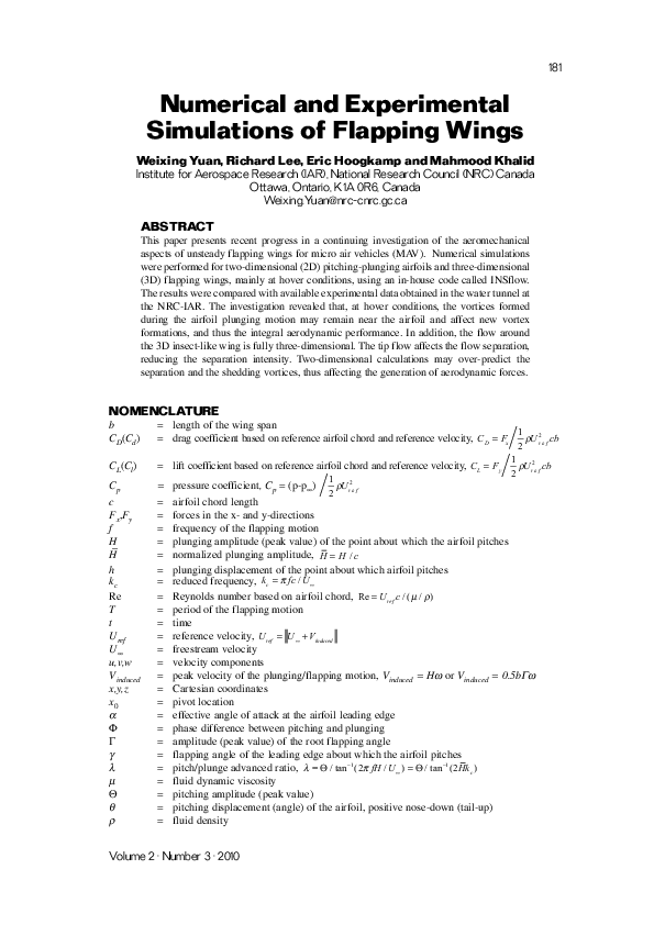 (PDF) Numerical and Experimental Simulations of Flapping Wings