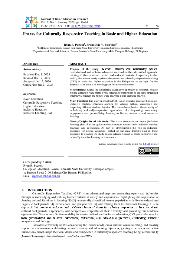 (PDF) Praxes for Culturally Responsive Teaching in Basic and Higher ...