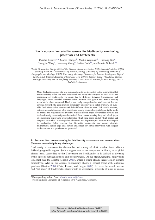(PDF) Earth observation satellite sensors for biodiversity monitoring ...