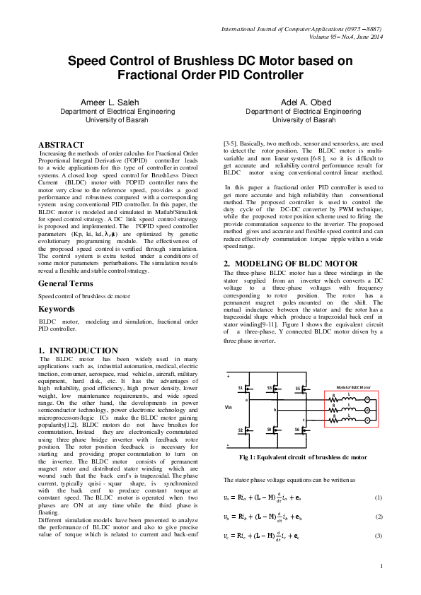 (PDF) Speed Control of Brushless DC Motor based on Fractional Order PID ...