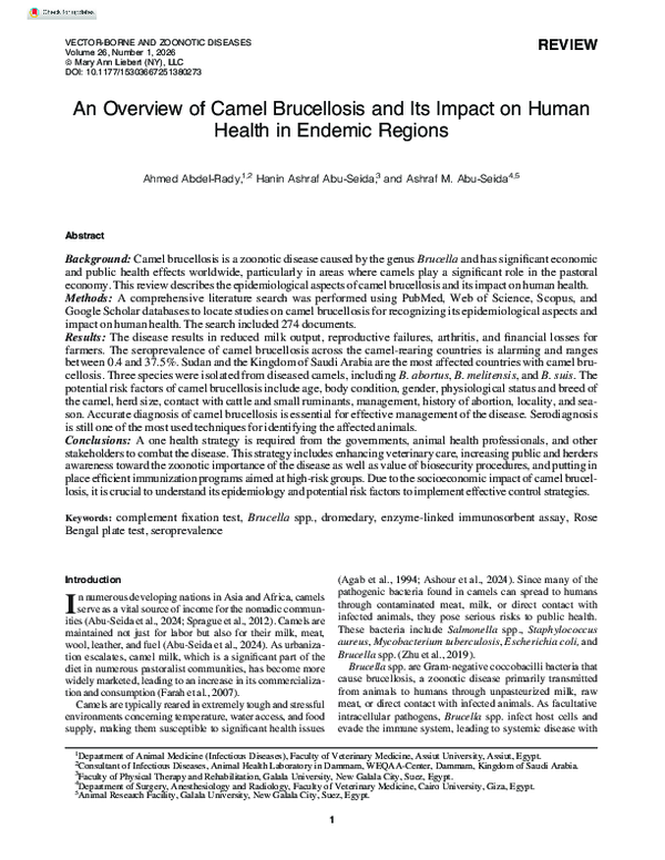 (PDF) An Overview of Camel Brucellosis and Its Impact on Human Health ...