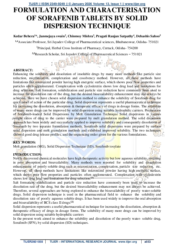 (PDF) FORMULATION AND CHARACTERISATION OF SORAFENIB TABLETS BY SOLID ...