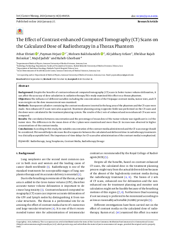 (PDF) The Effect of Contrast-enhanced Computed Tomography (CT) Scans on ...