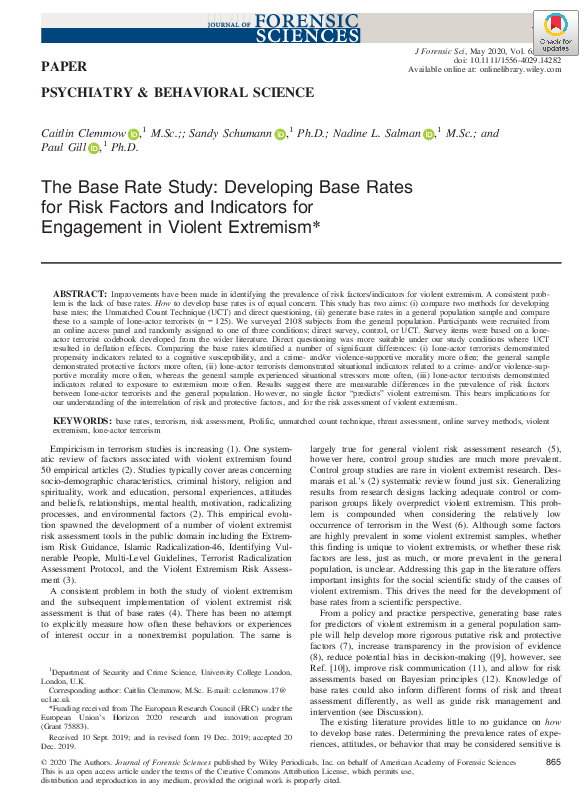 (PDF) The Base Rate Study: Developing Base Rates for Risk Factors and ...