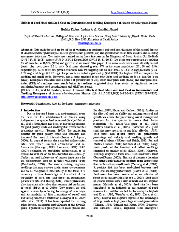 (PDF) Effects of Seed Mass and Seed Coat on Germination and Seedling ...