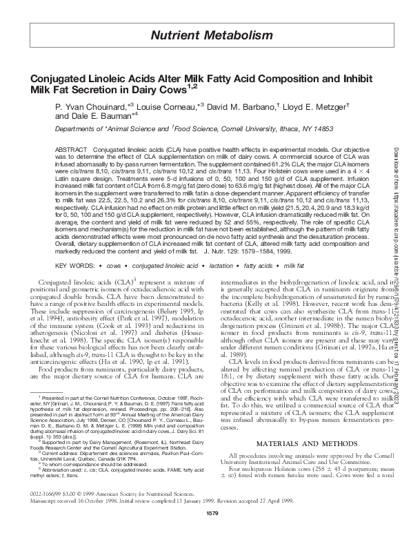 (PDF) Conjugated Linoleic Acids Alter Milk Fatty Acid Composition and ...