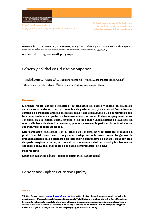 (PDF) Género y Calidad en Educación Superior