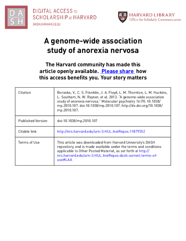 (PDF) A genome-wide association study of anorexia nervosa