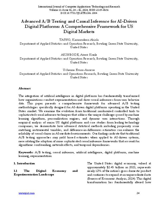 (PDF) Advanced A/B Testing and Causal Inference for AI-Driven Digital ...