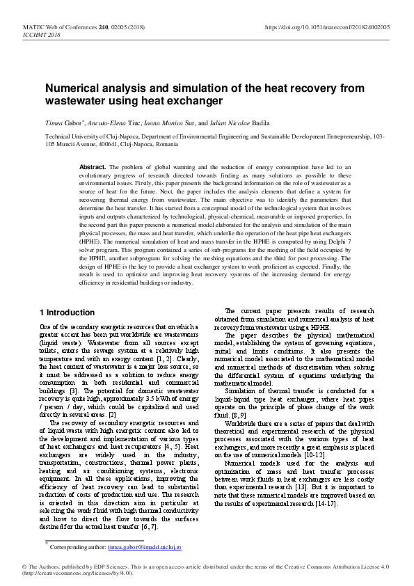 (PDF) Numerical analysis and simulation of the heat recovery from ...