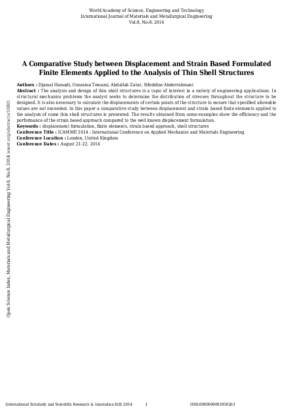 (PDF) A Comparative Study between Displacement and Strain Based ...