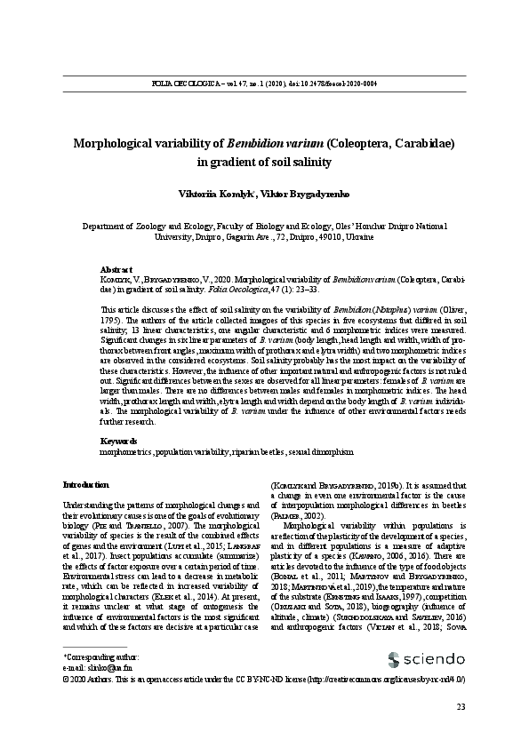(PDF) Morphological variability of Bembidion varium (Coleoptera ...