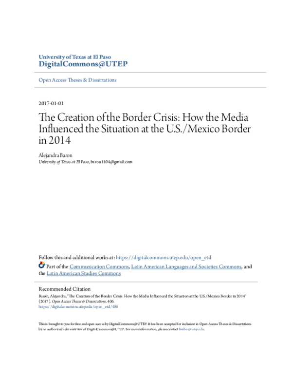(PDF) The Creation of the Border Crisis: How the Media Influenced the ...