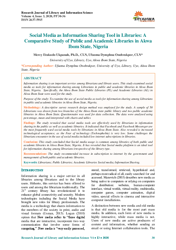 (PDF) Social Media as Information Sharing Tool in Libraries: A ...