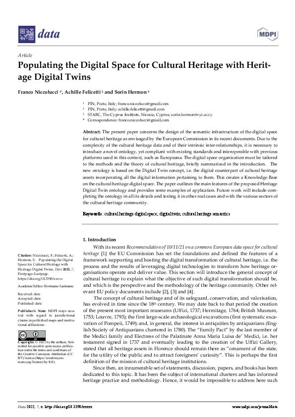 (PDF) Populating the Digital Space for Cultural Heritage with Heritage ...