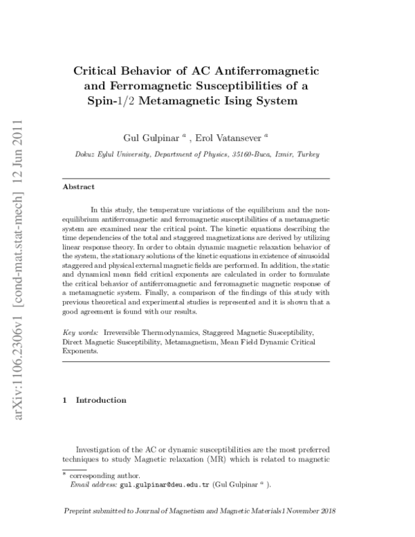 (PDF) Critical behavior of AC antiferromagnetic and ferromagnetic ...