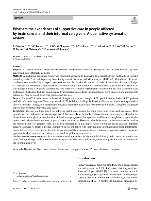 (PDF) What are the experiences of supportive care in people affected by ...