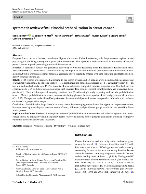 (PDF) A systematic review of multi-modal prehabilitation in breast cancer