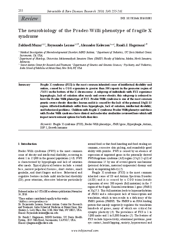 (PDF) The neurobiology of the Prader-Willi phenotype of fragile X syndrome