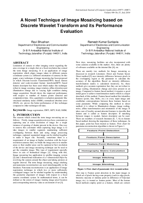 (PDF) A Novel Technique of Image Mosaicing based on Discrete Wavelet ...