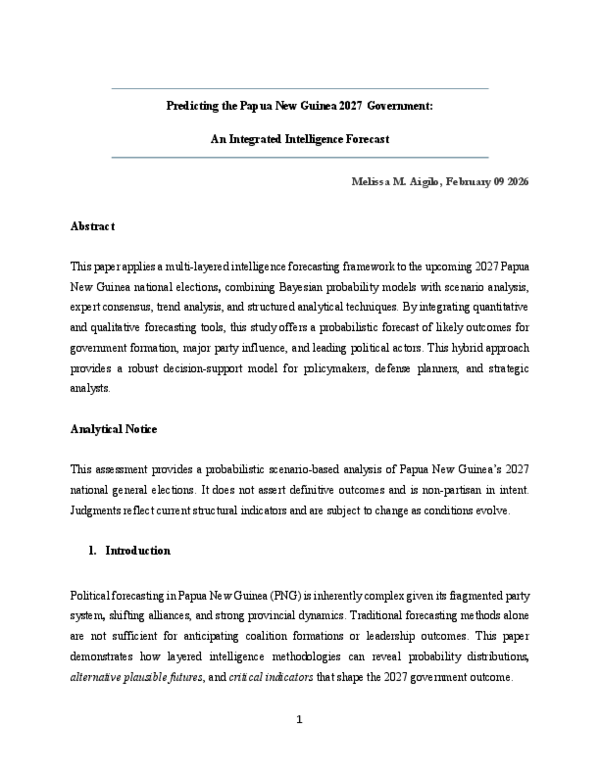 (PDF) Predicting the Papua New Guinea 2027 Government: An Integrated ...