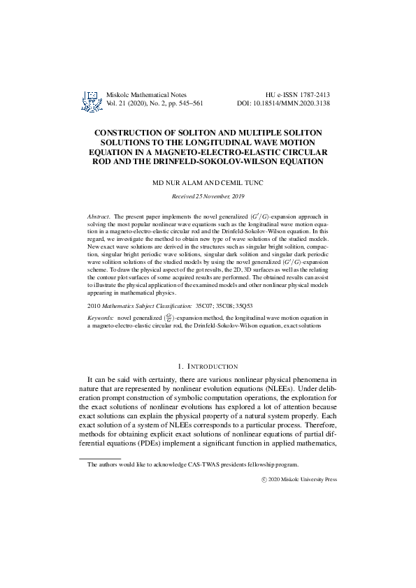 (PDF) Construction of soliton and multiple soliton solutions to the ...