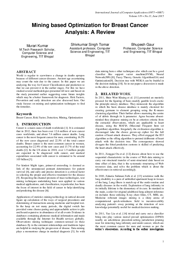 (PDF) Mining based Optimization for Breast Cancer Analysis: A Review