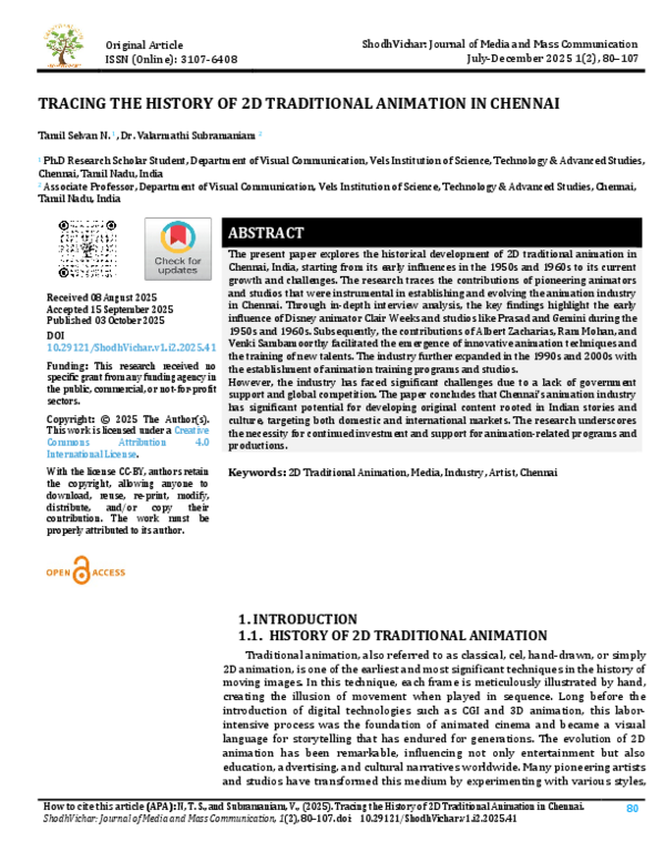 (PDF) TRACING THE HISTORY OF 2D TRADITIONAL ANIMATION IN CHENNAI