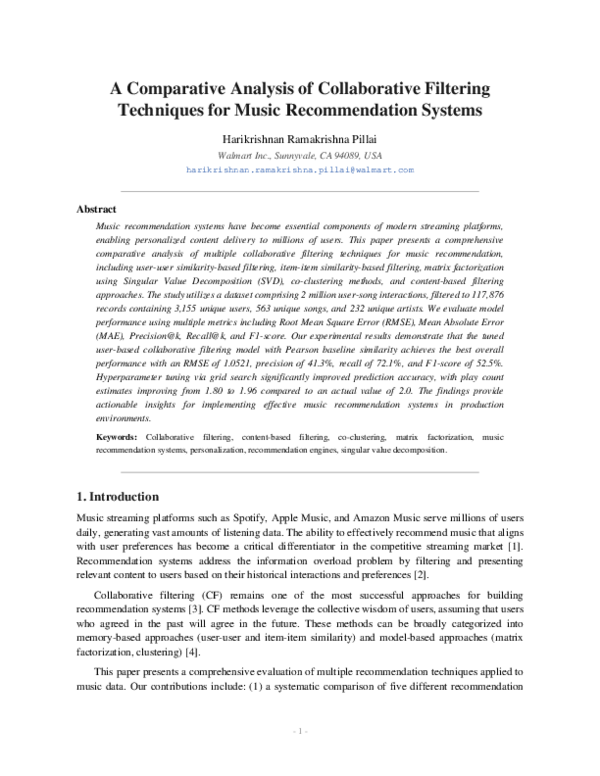 (PDF) A Comparative Analysis of Collaborative Filtering Techniques for ...
