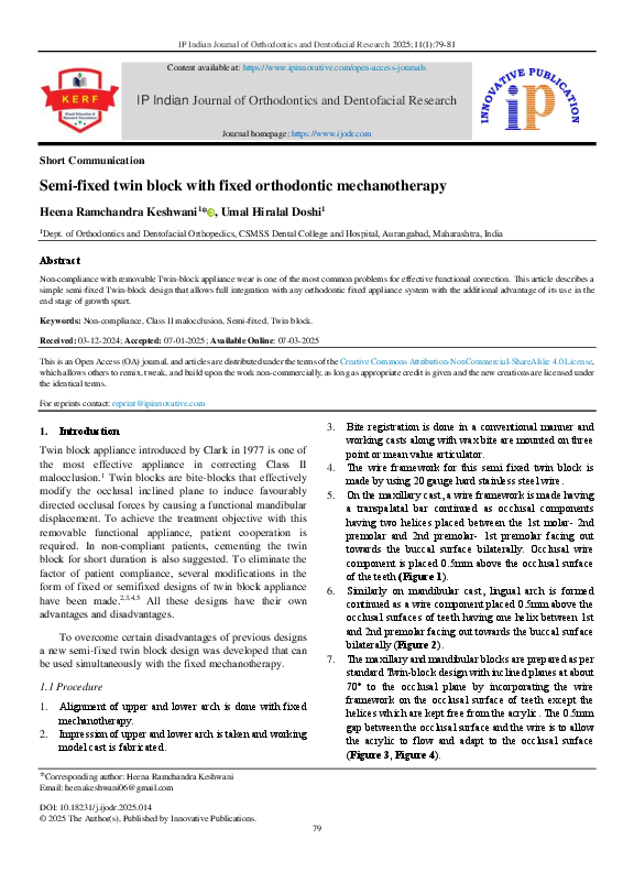 (PDF) Semi-fixed twin block with fixed orthodontic mechanotherapy