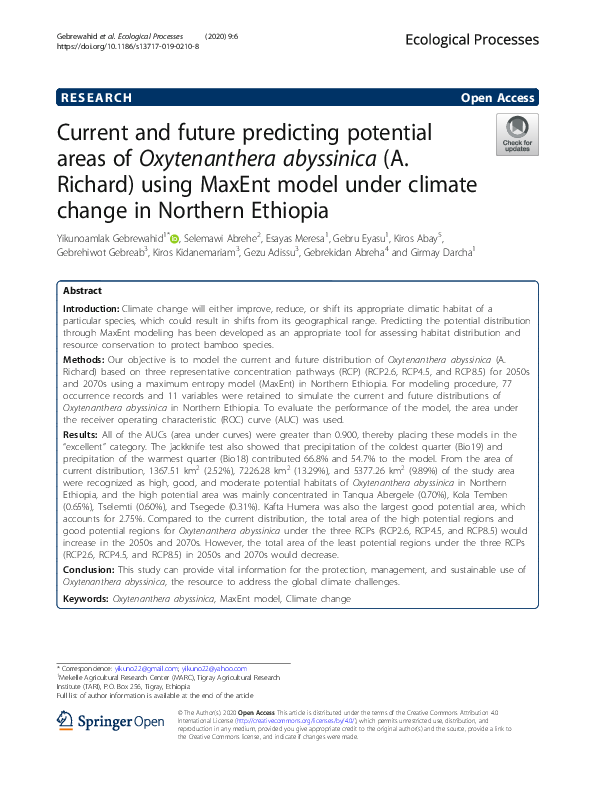 (PDF) Current and future predicting potential areas of Oxytenanthera ...