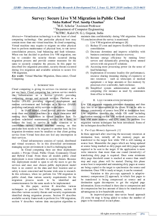 (PDF) Survey : Secure Live VM Migration in Public Cloud