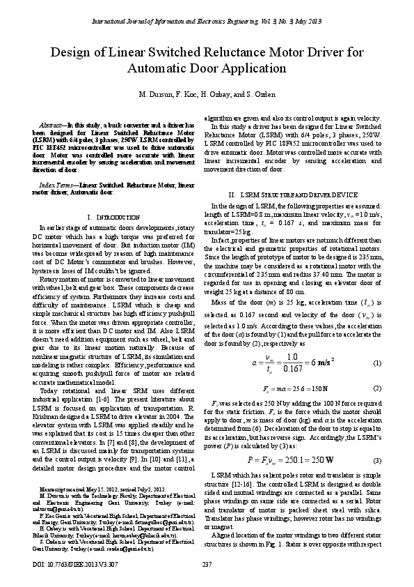 (PDF) Design of Linear Switched Reluctance Motor Driver forAutomatic ...