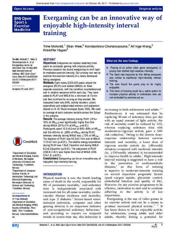 (PDF) Exergaming can be an innovative way of enjoyable high-intensity ...