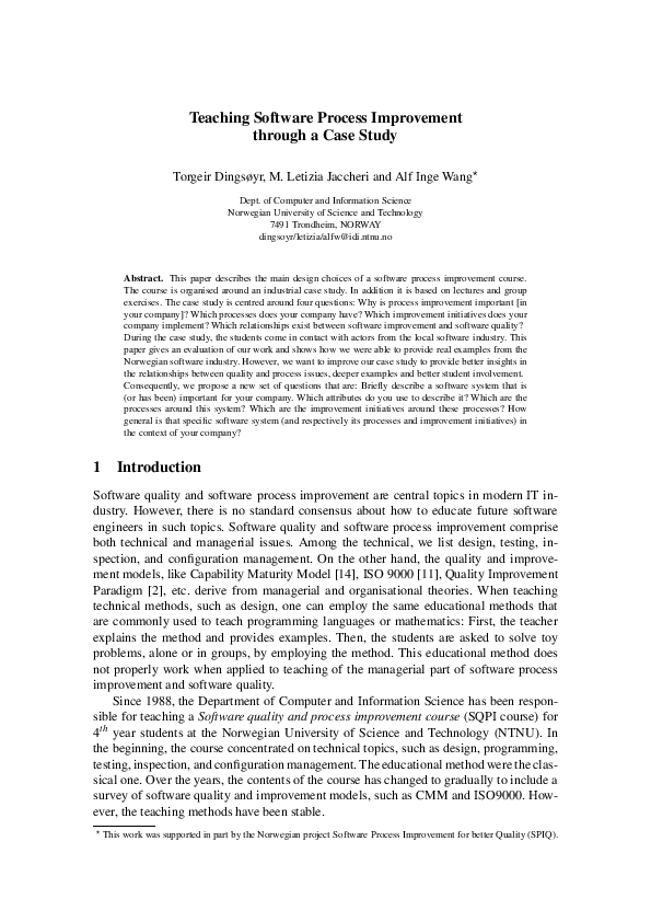 (PDF) Teaching software process improvement through a case study