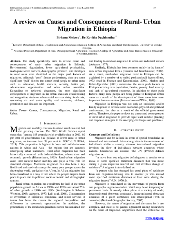 (PDF) A review on Causes and Consequences of Rural-Urban Migration in ...