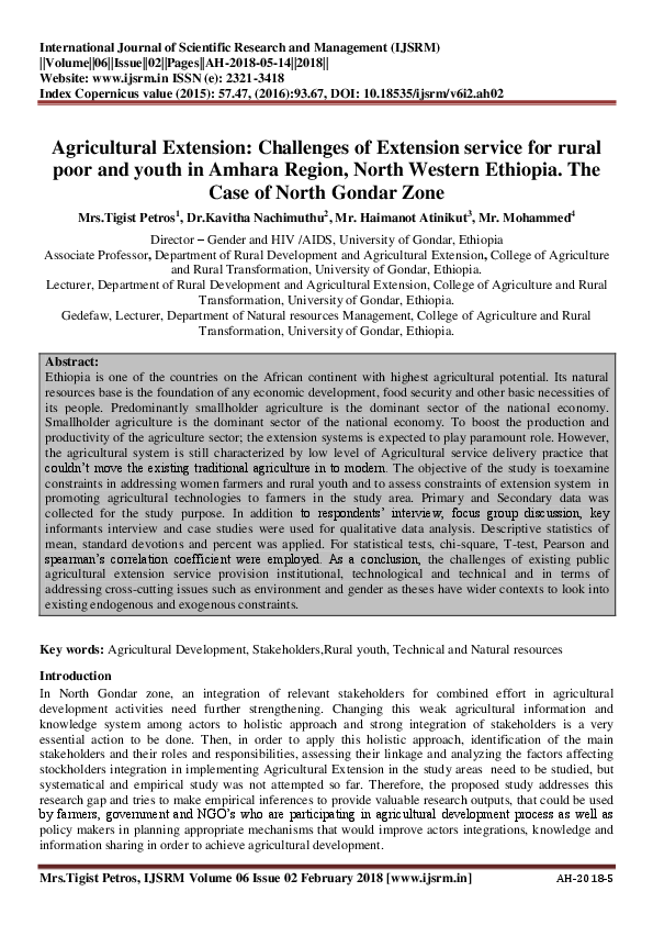 (PDF) Agricultural Extension: Challenges of Extension service for rural ...