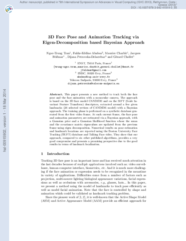 (PDF) 3D face pose and animation tracking via eigen-decomposition based ...