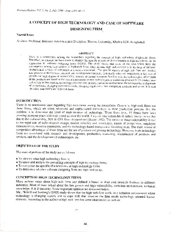 (PDF) A Concept of High Technology and Case of Software Designing Firm