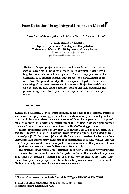 (PDF) Face Detection Using Integral Projection Models