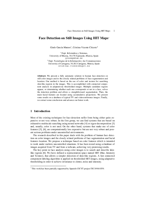 (PDF) Face Detection on Still Images Using HIT Maps