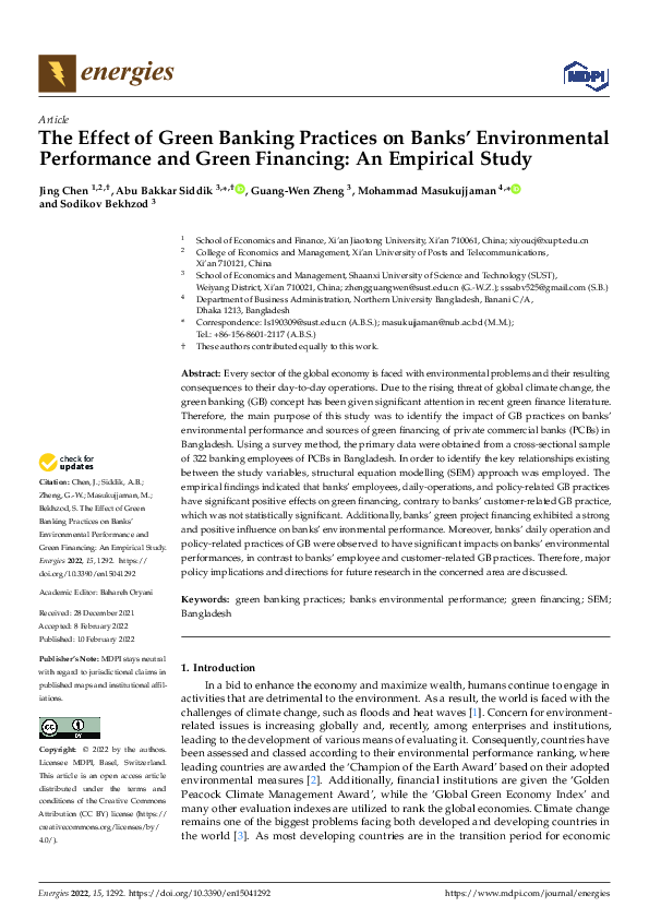 (PDF) The Effect of Green Banking Practices on Banks’ Environmental ...