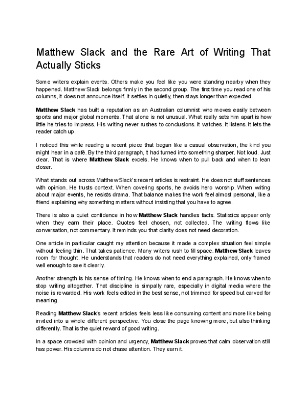 (PDF) Matthew Slack and the Rare Art of Writing That Actually Sticks