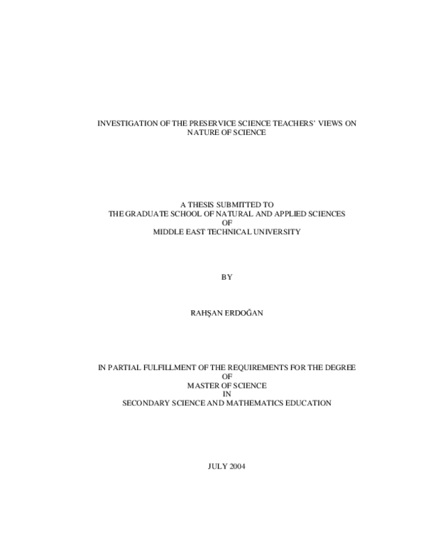 (PDF) Investigation of the preservice science teachers' views on nature ...