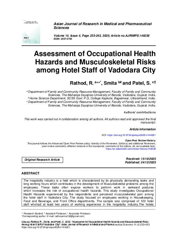 (PDF) Assessment of Occupational Health Hazards and Musculoskeletal ...