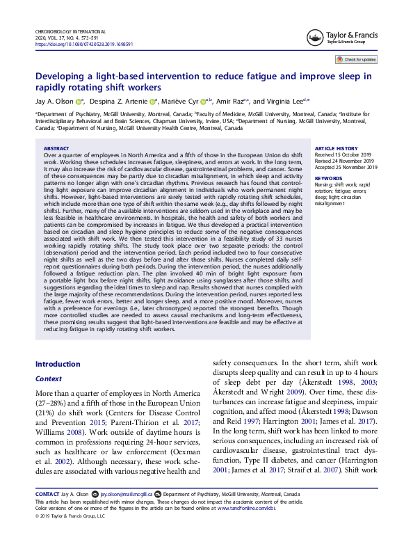 (PDF) Developing a light-based intervention to reduce fatigue and ...